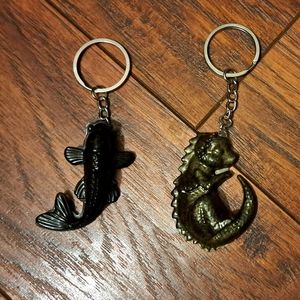 Handmade Resin Koi Fish and Dragon Keychains.